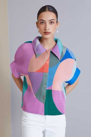 Buy_Scarlet Sage_Purple 100% Polyester Abstract Oversize Collar Tristan Print Shirt_Online_at_Aza_Fashions