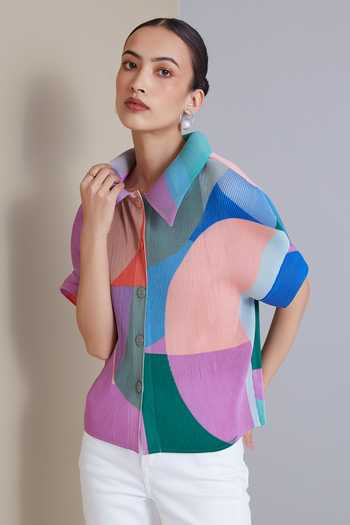 Shop_Scarlet Sage_Purple 100% Polyester Abstract Oversize Collar Tristan Print Shirt_Online_at_Aza_Fashions