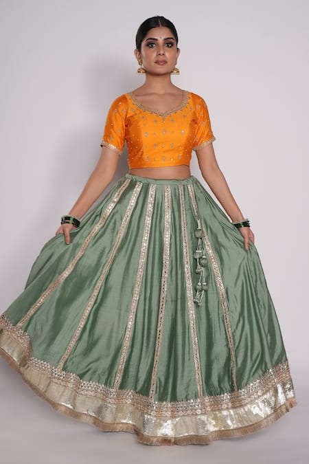 Pants and Pajamas Chanderi Gota Embroidered Lehenga 