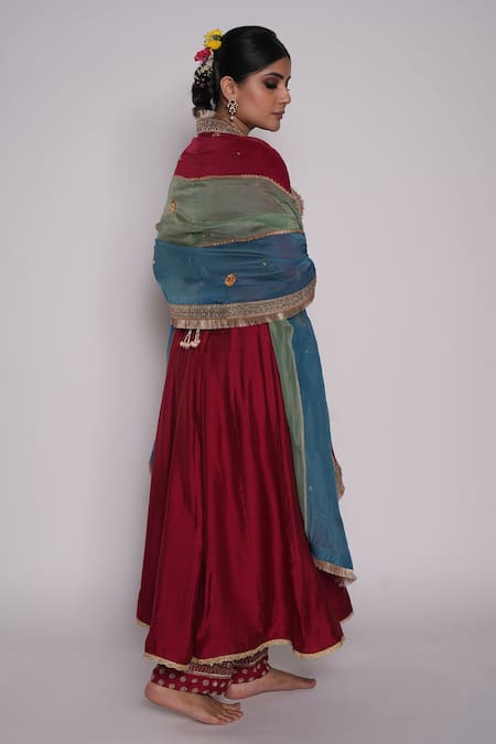 Pants And Pajamas Chanderi Embroidered Anarkali Set 