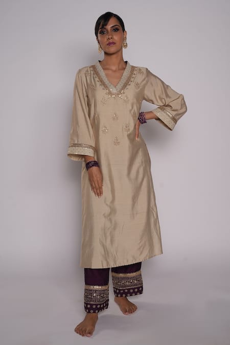 Pants and Pajamas Chanderi Embroidered Kurta 