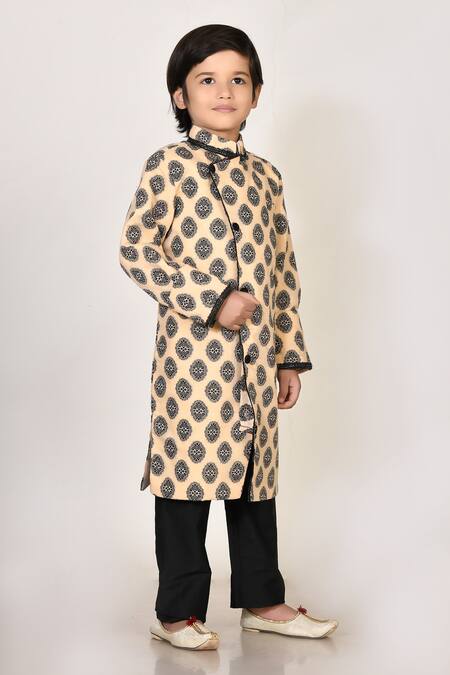 Petite Pomme_Beige Handloom , Silk, Embroidery Kurta And Pant Set _Online_at_Aza_Fashions