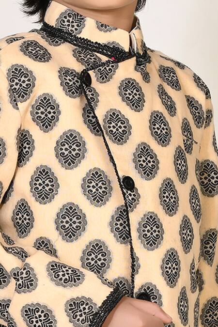 Petite Pomme_Beige Handloom , Silk, Embroidery Kurta And Pant Set _at_Aza_Fashions