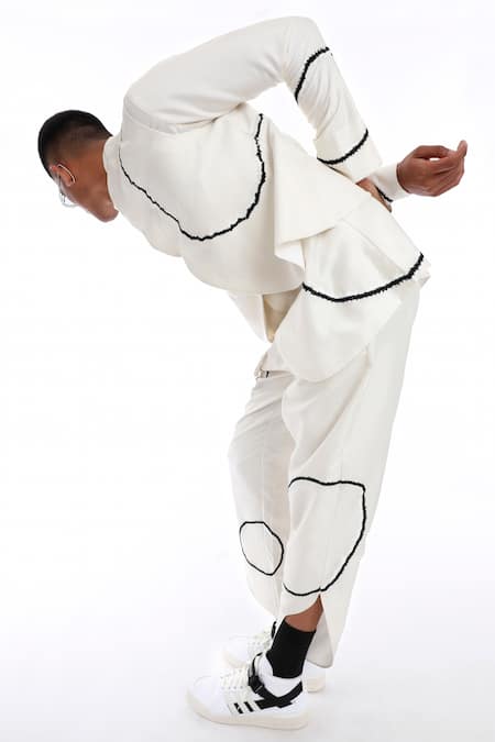 Buy_Antar Agni_Ivory Cotton, Silk Embroidery Big Moth Circles Trouser _Online_at_Aza_Fashions