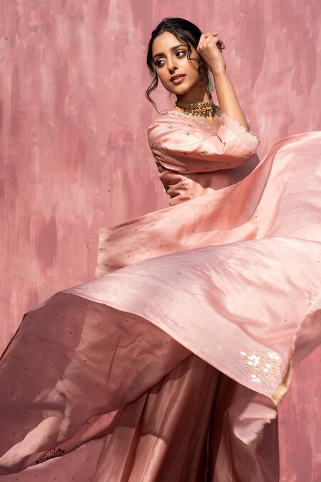 Weaver Story Pink Chanderi Silk Sequins, Gota Patti Embroidered Dupatta Online at Aza Fashions Weaver Story_Pink Chanderi Silk Sequins, Gota Patti Embroidered Dupatta _Online_at_Aza_Fashions