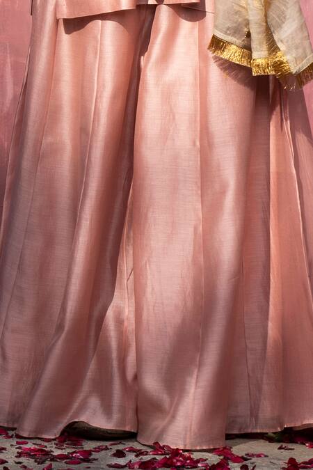 Buy Weaver Story Pink Chanderi Silk Lace, Gota Patti Scoop Sleeve Embroidered Kurta Sharara Set Online at Aza Fashions Buy_Weaver Story_Pink Chanderi Silk Lace, Gota Patti Scoop Sleeve Embroidered Kurta Sharara Set _Online_at_Aza_Fashions