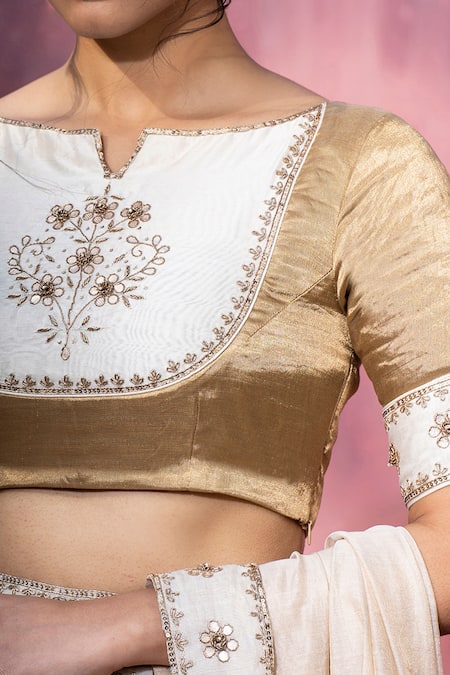 Buy Weaver Story Gold Tissue, Chanderi Silk Gota Patti, Embroidery Keyhole Floral Bodice Blouse Online at Aza Fashions Buy_Weaver Story_Gold Tissue, Chanderi Silk Gota Patti, Embroidery Keyhole Floral Bodice Blouse _Online_at_Aza_Fashions