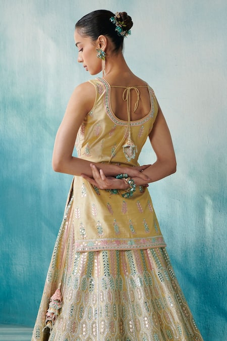 Shop SUHINO Yellow Silk, Organza Gota Patti, Mirrors, Embroidery Jacket With Lehenga Set at Aza Fashions Shop_SUHINO_Yellow Silk, Organza Gota Patti, Mirrors, Embroidery Jacket With Lehenga Set _at_Aza_Fashions