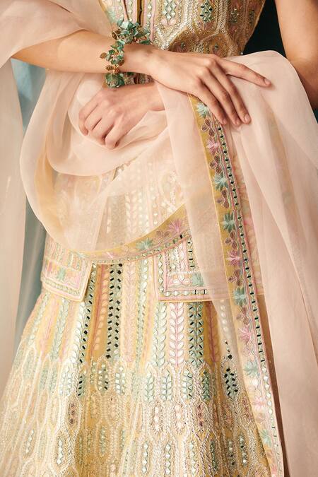 SUHINO_Yellow Silk, Organza Gota Patti, Mirrors, Embroidery Jacket With Lehenga Set _at_Aza_Fashions