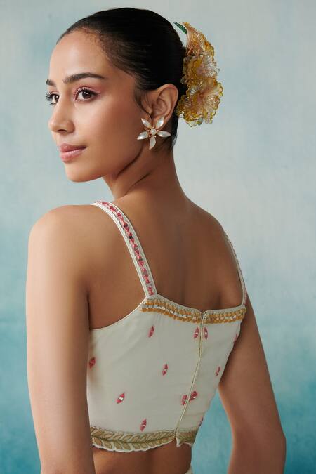 SUHINO Off White Georgette, Cotton Embroidery Split V-neck Cape And Skirt Set Online at Aza Fashions SUHINO_Off White Georgette, Cotton Embroidery Split V-neck Cape And Skirt Set _Online_at_Aza_Fashions