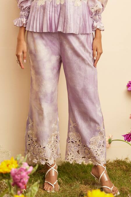 Chandrima Purple Chanderi Embroidery Butterfly Pant Online at Aza Fashions Chandrima_Purple Chanderi Embroidery Butterfly Pant _Online_at_Aza_Fashions