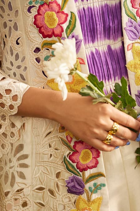 Shop Chandrima Purple Cotton Cut Work Round Neck Tie-dye Top at Aza Fashions Shop_Chandrima_Purple Cotton Cut Work Round Neck Tie-dye Top _at_Aza_Fashions