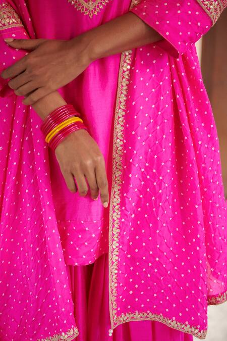 Pink City By Sarika_Pink , Organza Embroidery, Beads, Gota Embellished Kurta Sharara Set _Online_at_Aza_Fashions