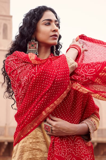 Buy_Pink City By Sarika_Gold Tissue, Cotton Pearls, Sequins, Tassels Embellished Yoke Kurta Pant Set _Online_at_Aza_Fashions