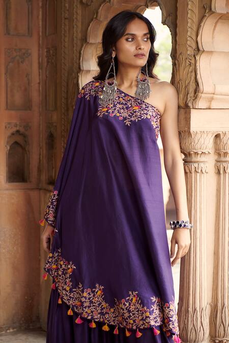 Buy Pink City By Sarika Purple Silk Sequins, Tassels, Embroidery One Foliage Kurta With Sharara Online at Aza Fashions Buy_Pink City By Sarika_Purple Silk Sequins, Tassels, Embroidery One Foliage Kurta With Sharara _Online_at_Aza_Fashions