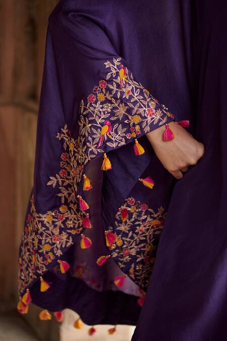 Shop Pink City By Sarika Purple Silk Sequins, Tassels, Embroidery One Foliage Kurta With Sharara Online at Aza Fashions Shop_Pink City By Sarika_Purple Silk Sequins, Tassels, Embroidery One Foliage Kurta With Sharara _Online_at_Aza_Fashions