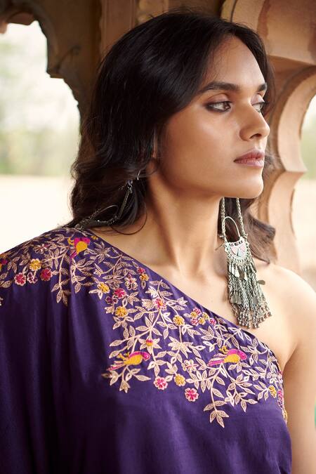 Pink City By Sarika Purple Silk Sequins, Tassels, Embroidery One Foliage Kurta With Sharara at Aza Fashions Pink City By Sarika_Purple Silk Sequins, Tassels, Embroidery One Foliage Kurta With Sharara _at_Aza_Fashions