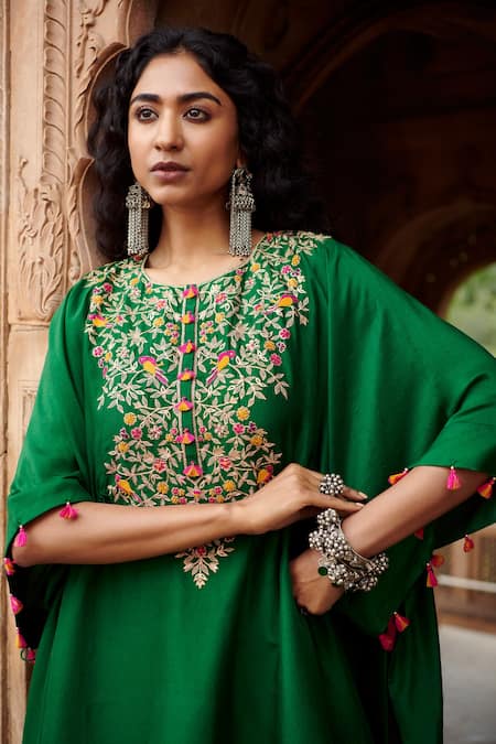 Buy Pink City By Sarika Green Silk Pearls, Zari, Embroidery Round Bageecha Yoke Kaftan With Sharara Online at Aza Fashions Buy_Pink City By Sarika_Green Silk Pearls, Zari, Embroidery Round Bageecha Yoke Kaftan With Sharara _Online_at_Aza_Fashions