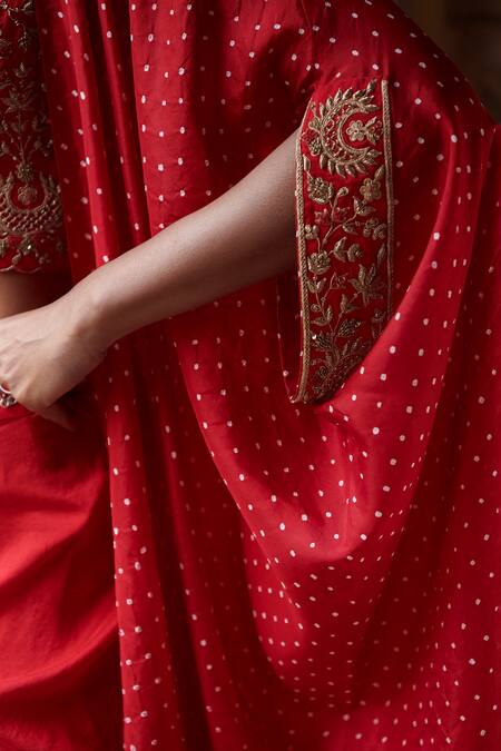 Buy_Pink City By Sarika_Red Silk Zari, Sequins, Embroidery Round Neck Embellished Crop Top Skirt Set _Online_at_Aza_Fashions