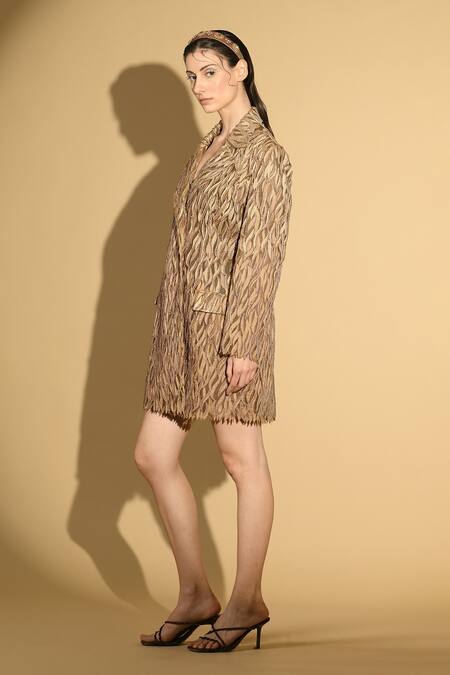 Buy Geisha Designs Brown Nylon Embroidered Beads Lapel Collar Thread Short Dress Online at Aza Fashions Buy_Geisha Designs_Brown Nylon Embroidered Beads Lapel Collar Thread Short Dress _Online_at_Aza_Fashions