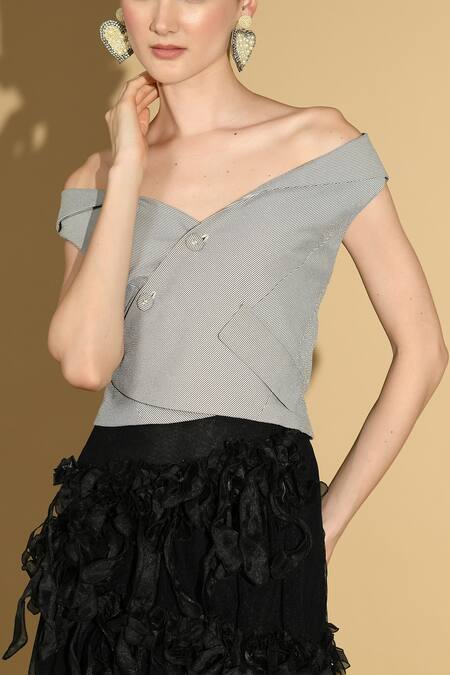 Geisha Designs Grey Viscose Solid One Shoulder Top And Ruffled Skirt Set Online at Aza Fashions Geisha Designs_Grey Viscose Solid One Shoulder Top And Ruffled Skirt Set _Online_at_Aza_Fashions