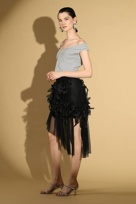 Shop Geisha Designs Grey Viscose Solid One Shoulder Top And Ruffled Skirt Set Online at Aza Fashions Shop_Geisha Designs_Grey Viscose Solid One Shoulder Top And Ruffled Skirt Set _Online_at_Aza_Fashions