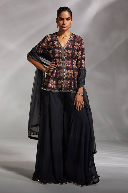 Buy_Divya Aggarwal_Black Dupatta Organza, Kurta And Sharara Georgette Traditional Etana Set _Online_at_Aza_Fashions