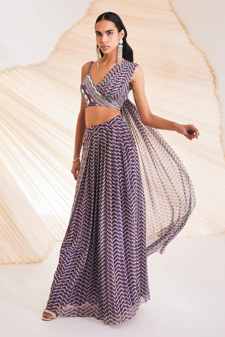 Buy Divya Aggarwal Purple Chiffon Beads, Mirrors Asymmetric Embellished Neck Blouse And Skirt Set Online at Aza Fashions Buy_Divya Aggarwal_Purple Chiffon Beads, Mirrors Asymmetric Embellished Neck Blouse And Skirt Set _Online_at_Aza_Fashions