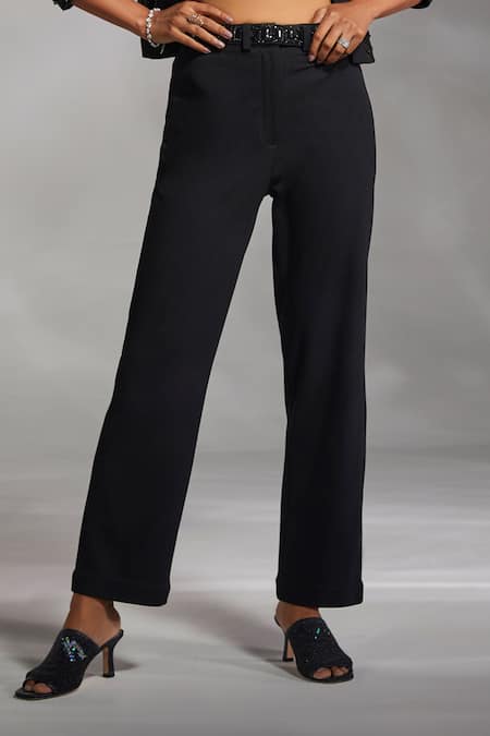 Divya Aggarwal Black Rough Interlock Embroidery Bead Work Audra Embellished Jacket Pant Set at Aza Fashions Divya Aggarwal_Black Rough Interlock Embroidery Bead Work Audra Embellished Jacket Pant Set _at_Aza_Fashions