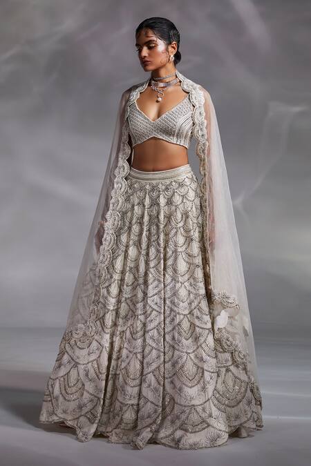Buy Divya Aggarwal Off White Blouse And Lehenga Silk, Dupatta Organza Crystal, Dorian Bridal Set Online at Aza Fashions Buy_Divya Aggarwal_Off White Blouse And Lehenga Silk, Dupatta Organza Crystal, Dorian Bridal Set _Online_at_Aza_Fashions