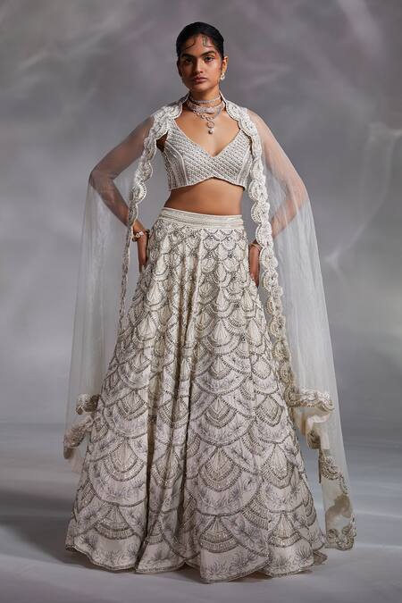 Shop Divya Aggarwal Off White Blouse And Lehenga Silk, Dupatta Organza Crystal, Dorian Bridal Set Online at Aza Fashions Shop_Divya Aggarwal_Off White Blouse And Lehenga Silk, Dupatta Organza Crystal, Dorian Bridal Set _Online_at_Aza_Fashions