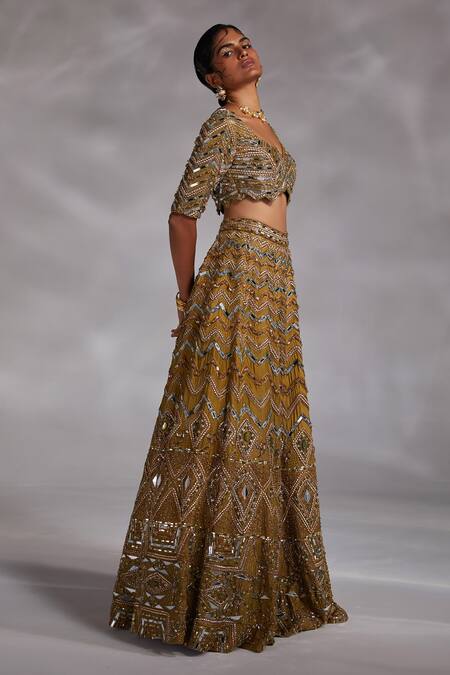 Buy_Divya Aggarwal_Yellow Blouse And Lehenga Silk, Dupatta Organza Haven Embellished Bridal Set_Online_at_Aza_Fashions
