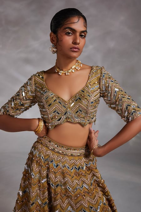 Shop_Divya Aggarwal_Yellow Blouse And Lehenga Silk, Dupatta Organza Haven Embellished Bridal Set_Online_at_Aza_Fashions