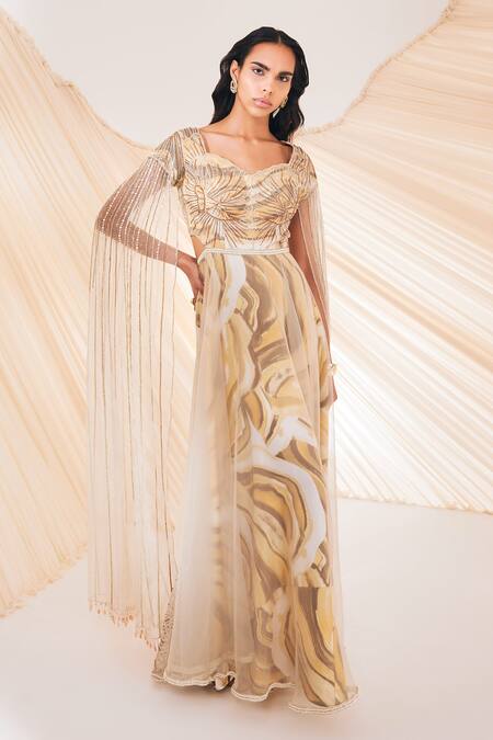 Divya Aggarwal Multi Color Organza Hand Embroidery Pearl Sweetheart Harlee Marble Effect Gown Online at Aza Fashions Divya Aggarwal_Multi Color Organza Hand Embroidery Pearl Sweetheart Harlee Marble Effect Gown _Online_at_Aza_Fashions