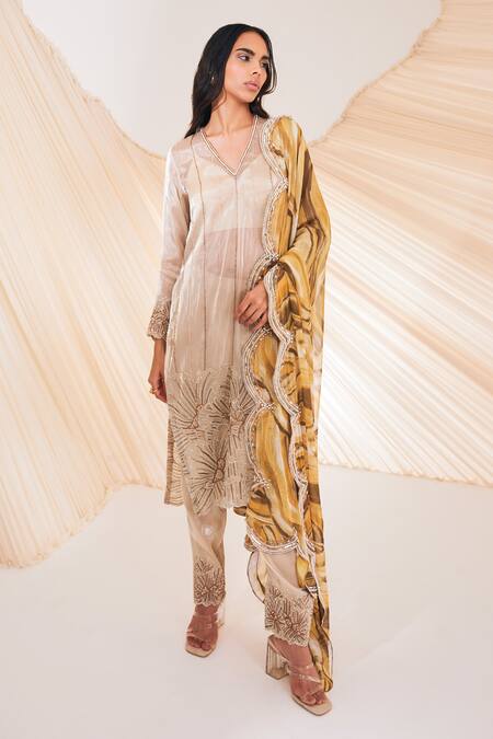 Divya Aggarwal Multi Color Organza, Satin Pearls, Cut Work Norie Flower Embroidered Kurta Set Online at Aza Fashions Divya Aggarwal_Multi Color Organza, Satin Pearls, Cut Work Norie Flower Embroidered Kurta Set _Online_at_Aza_Fashions