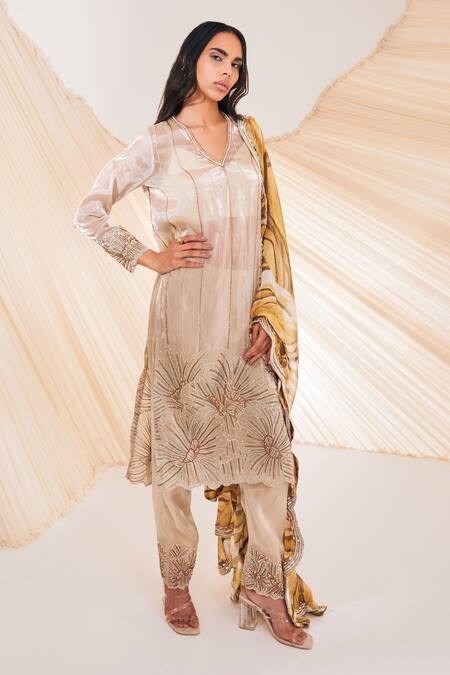 Buy Divya Aggarwal Multi Color Organza, Satin Pearls, Cut Work Norie Flower Embroidered Kurta Set Online at Aza Fashions Buy_Divya Aggarwal_Multi Color Organza, Satin Pearls, Cut Work Norie Flower Embroidered Kurta Set _Online_at_Aza_Fashions