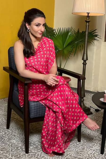 Paulmi And Harsh_Pink Cotton Silk Asymmetric Floral Print Kurta And Pant Set _Online_at_Aza_Fashions