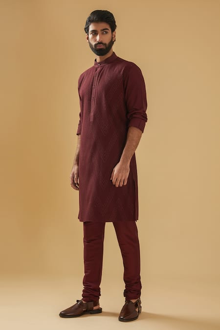 Raghavendra Rathore Blue Wine Silk Embroidery Pintuck Kurta Online at Aza Fashions Raghavendra Rathore Blue_Wine Silk Embroidery Pintuck Kurta _Online_at_Aza_Fashions