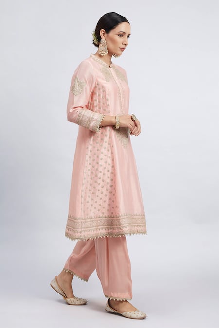 Sheetal Batra_Pink Kurta Chanderi  Salwar - Bamber Satin Dupatta Naazira Set _Online_at_Aza_Fashions
