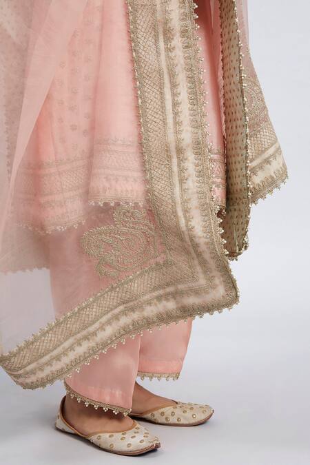Shop_Sheetal Batra_Pink Kurta Chanderi  Salwar - Bamber Satin Dupatta Naazira Set _Online_at_Aza_Fashions
