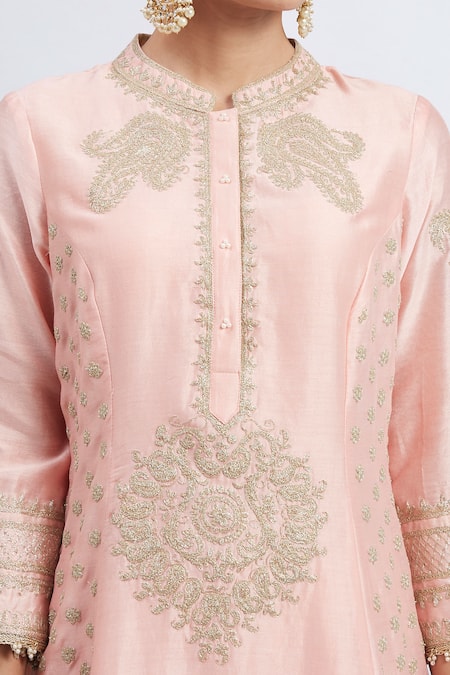 Sheetal Batra_Pink Kurta Chanderi  Salwar - Bamber Satin Dupatta Naazira Set _at_Aza_Fashions