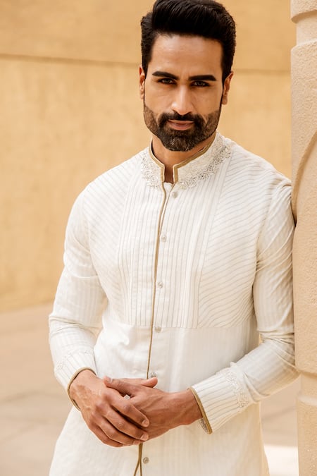 Buy Soniya G White Handloom Silk Kurta And Salwar Set Online at Aza Fashions Buy_Soniya G_White Handloom Silk Kurta And Salwar Set _Online_at_Aza_Fashions