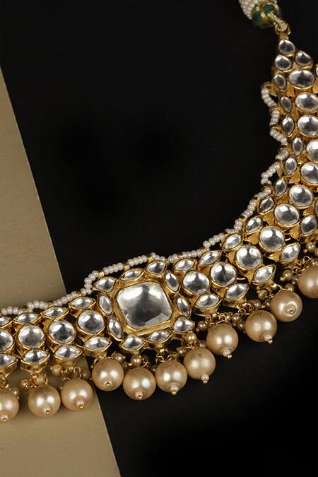 Namasya_Gold Plated Pearls, Beads Kundan Pendant Necklace Set _Online_at_Aza_Fashions