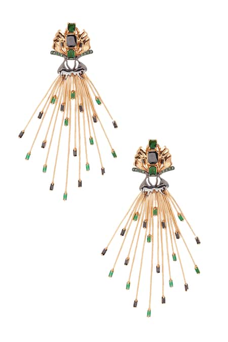 Shop_Outhouse_Gold Plated Zari Sylphina Gush Statement Earrings _at_Aza_Fashions