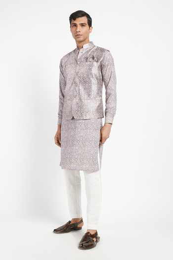 Buy_Rabani & Rakha_Purple Kurta Crepe Pant Cotton Silk Bundi Dupion Printed Set _Online_at_Aza_Fashions