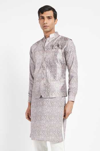 Shop_Rabani & Rakha_Purple Kurta Crepe Pant Cotton Silk Bundi Dupion Printed Set _Online_at_Aza_Fashions