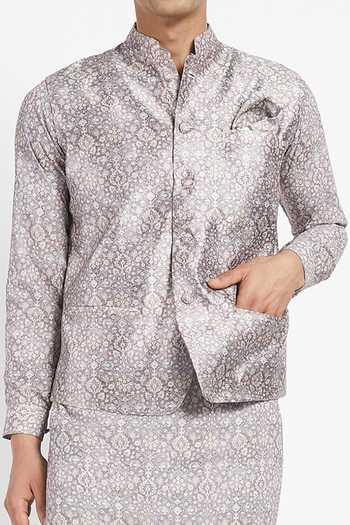 Rabani & Rakha_Purple Kurta Crepe Pant Cotton Silk Bundi Dupion Printed Set _at_Aza_Fashions
