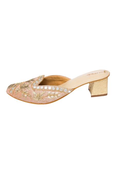 Kkarma Accessories Pink Embroidery Mia Mule Block Heels Online at Aza Fashions Kkarma Accessories_Pink Embroidery Mia Mule Block Heels _Online_at_Aza_Fashions