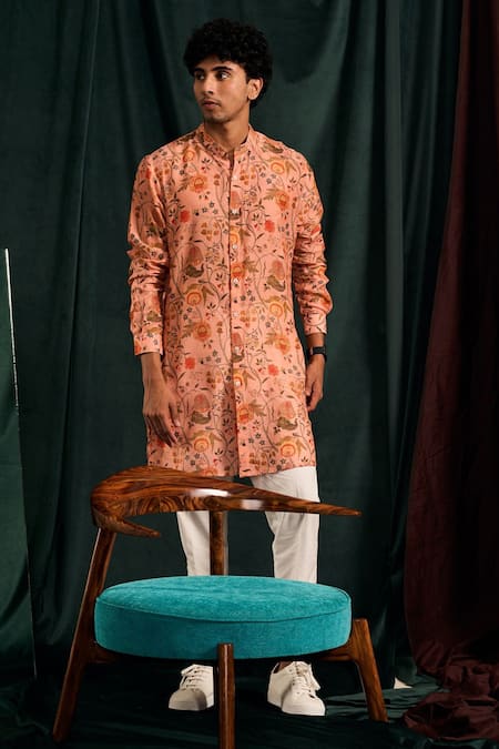 Project Bandi_Pink Cotton Embroidery Garden Of Eden Printed Kurta Set _Online_at_Aza_Fashions