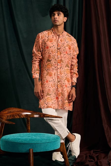 Buy_Project Bandi_Pink Cotton Embroidery Garden Of Eden Printed Kurta Set _Online_at_Aza_Fashions